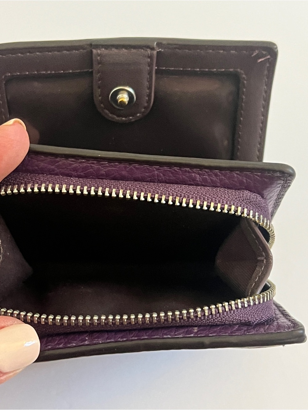 Coach Purple Pebbled Leather Small Bifold ID Wallet - Picture 6 of 7